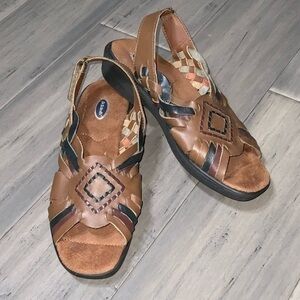 Dr Scholls Womens Comfort Strap Double Air-Pillo Sandals Tan Leather Size 6